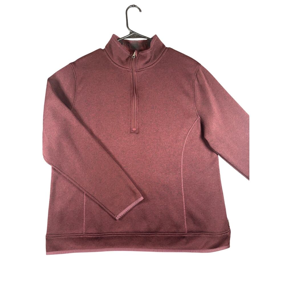 Eddie Bauer Women's 2XL Burgundy Quarter Zip Fleece Pullover Plaid Collar